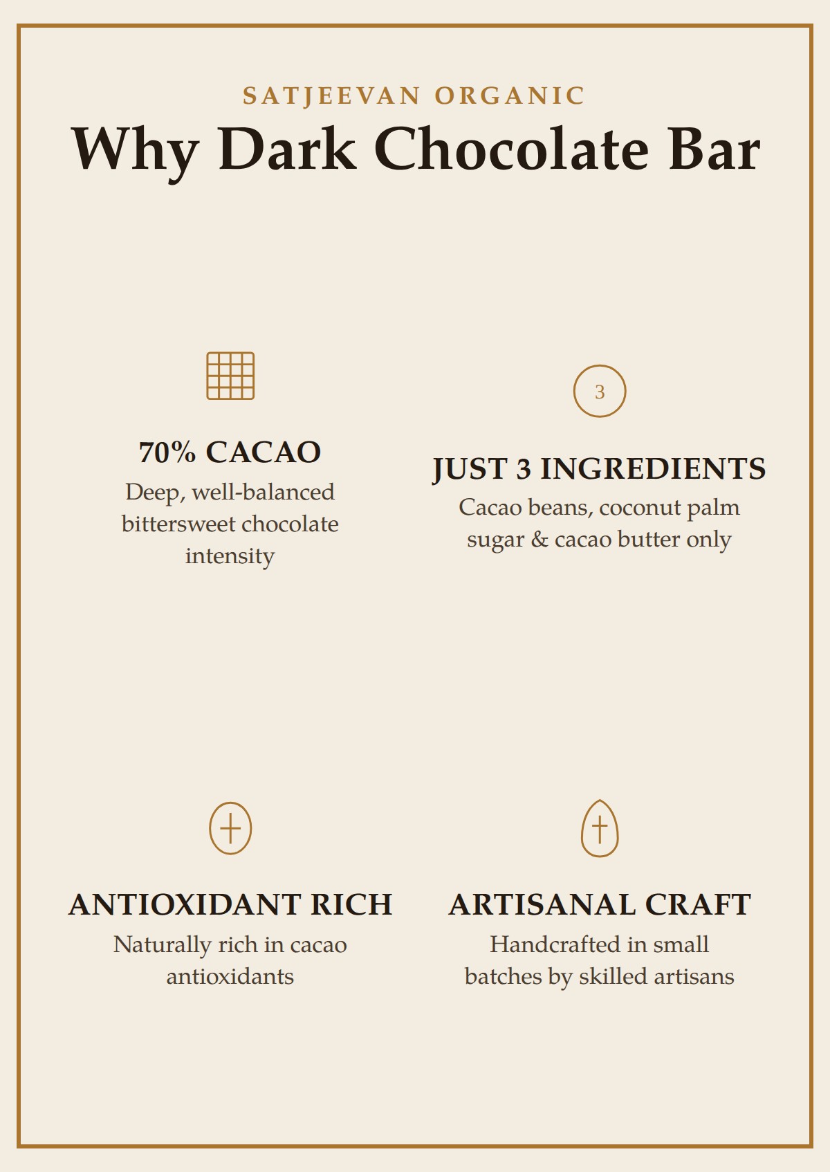 Organic Dark Chocolate Bar 70% Cacao 70g