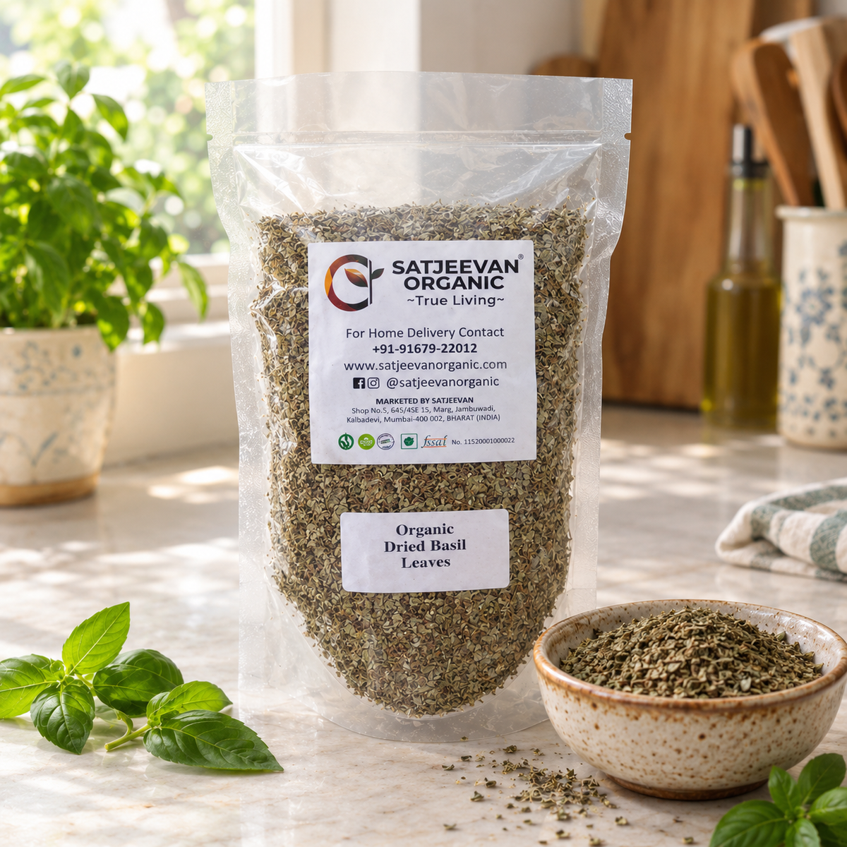 Organic Dried Basil Leaves 100g